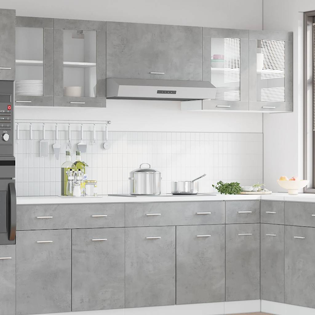Pensile da Cucina con Anta in Vetro Grigio Cemento 60x31x60 cm 856166