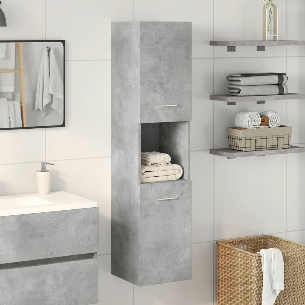 vidaXL Mobile Pensile da Bagno Grigio Cemento 30x30x130cm Truciolato