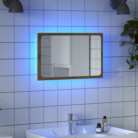 Specchio da Bagno con Luci LED Rovere Artigianale 60x8,5x38 cm