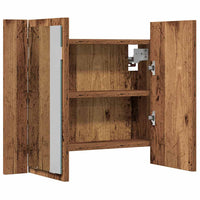 Mobile Specchio LED-Mobiletto a specchio Legno Antico 60x12x45 cm Legno Multistrato