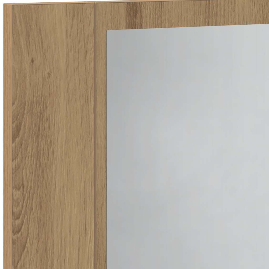 Mobile Specchio LED Rovere Artigianale 60x12x45 cm Multistrato 856283