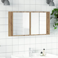 Mobile Specchio LED Rovere Artigianale 90x12x45 cm Multistrato