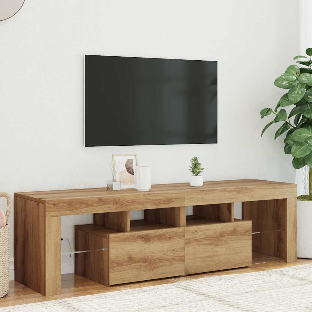 Mobile Porta TV con LED-Mobile per TV-Credenza TV Artigianale 140x36,5x40 cm Multistrato