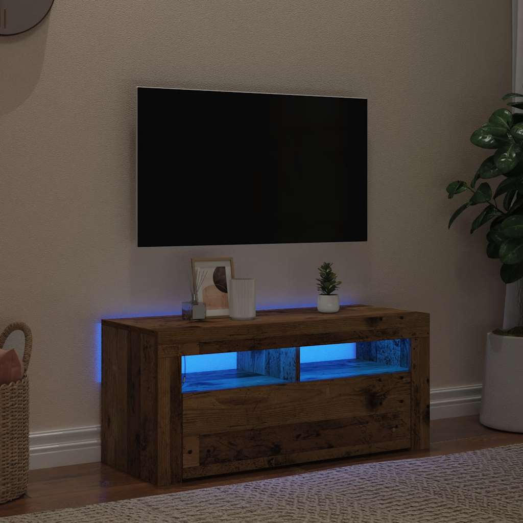 Mobile Porta TV con LED-Mobile per TV-Credenza TV Legno Antico 90x35x40 cm Multistrato 200014