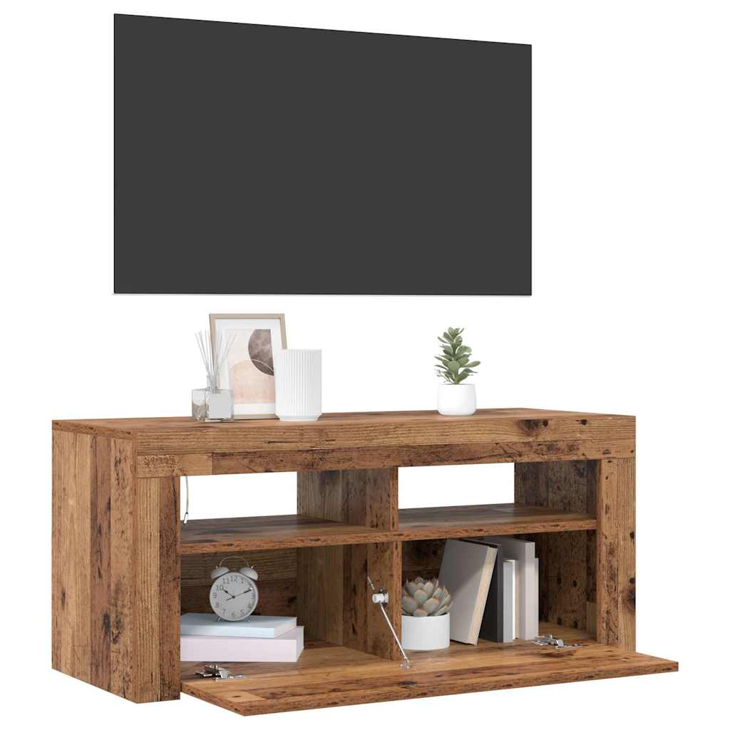 Mobile Porta TV con LED-Mobile per TV-Credenza TV Legno Antico 90x35x40 cm Multistrato 200014