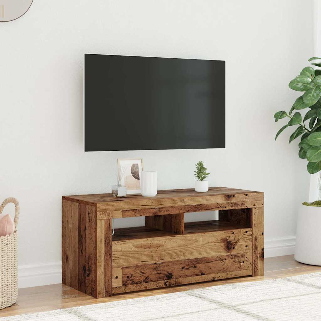Mobile Porta TV con LED-Mobile per TV-Credenza TV Legno Antico 90x35x40 cm Multistrato 200014