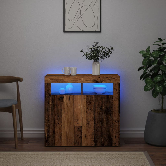 Credenza con Luci LED Legno Antico 80x35x75 cm in Truciolato