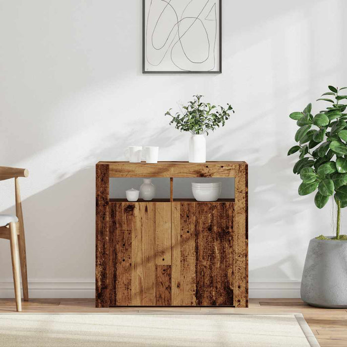 Credenza con Luci LED Legno Antico 80x35x75 cm in Truciolato 856361