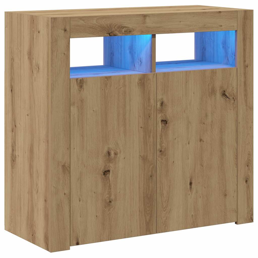 Credenza con Luci LED Artigianale 80x35x75 cm in Truciolato 856362