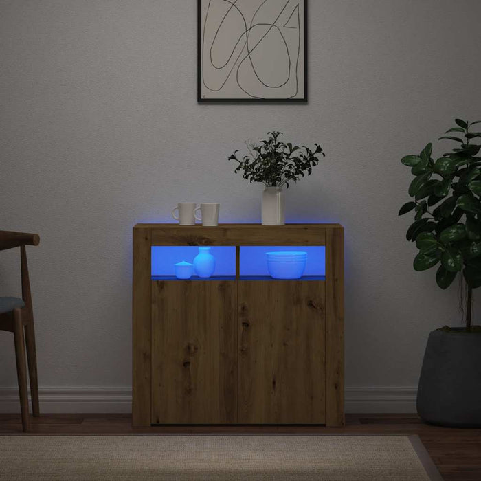 Credenza con Luci LED Artigianale 80x35x75 cm in Truciolato 856362