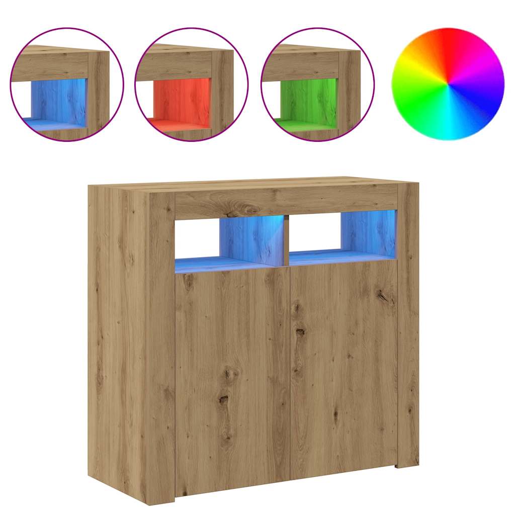Credenza con Luci LED Artigianale 80x35x75 cm in Truciolato 856362