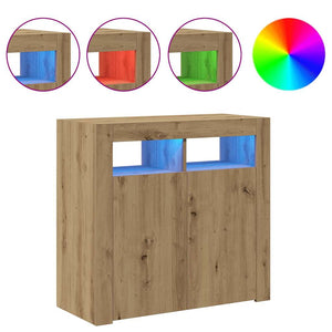 Credenza con Luci LED Artigianale 80x35x75 cm in Truciolato 856362