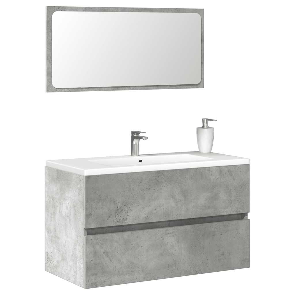 Mobile da Bagno con Specchio Grigio Cemento Legno Multistrato 856376