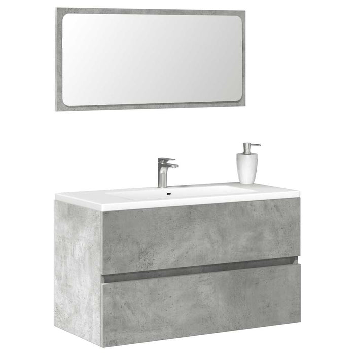 Mobile da Bagno con Specchio Grigio Cemento Legno Multistrato 856376