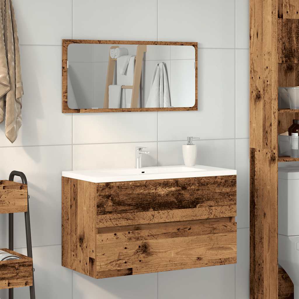 Mobile da Bagno con Specchio in Legno Antico Legno Multistrato 856377