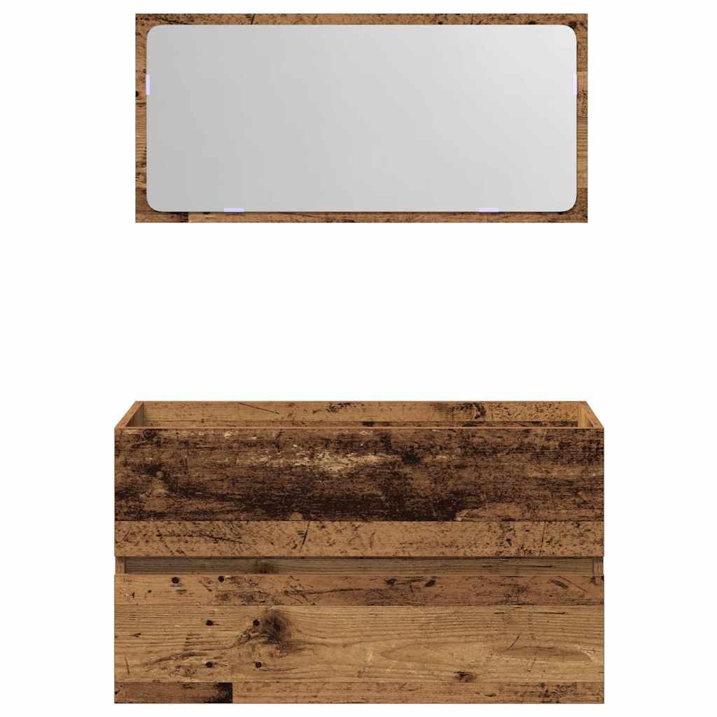 Mobile da Bagno con Specchio in Legno Antico Legno Multistrato 856377