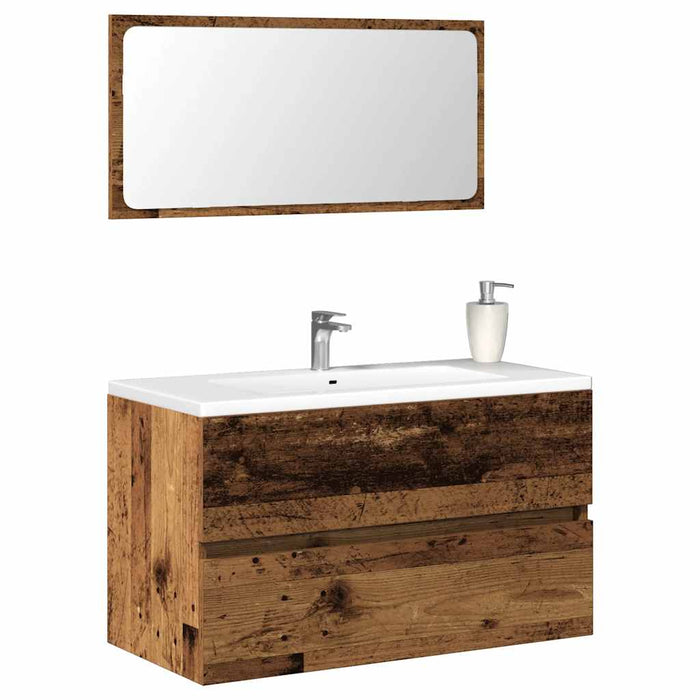 Mobile da Bagno con Specchio in Legno Antico Legno Multistrato 856377
