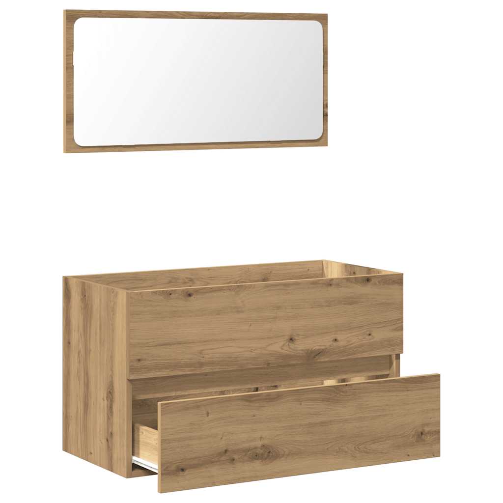 Mobile da Bagno con Specchio Rovere Artigianale Truciolato 856378