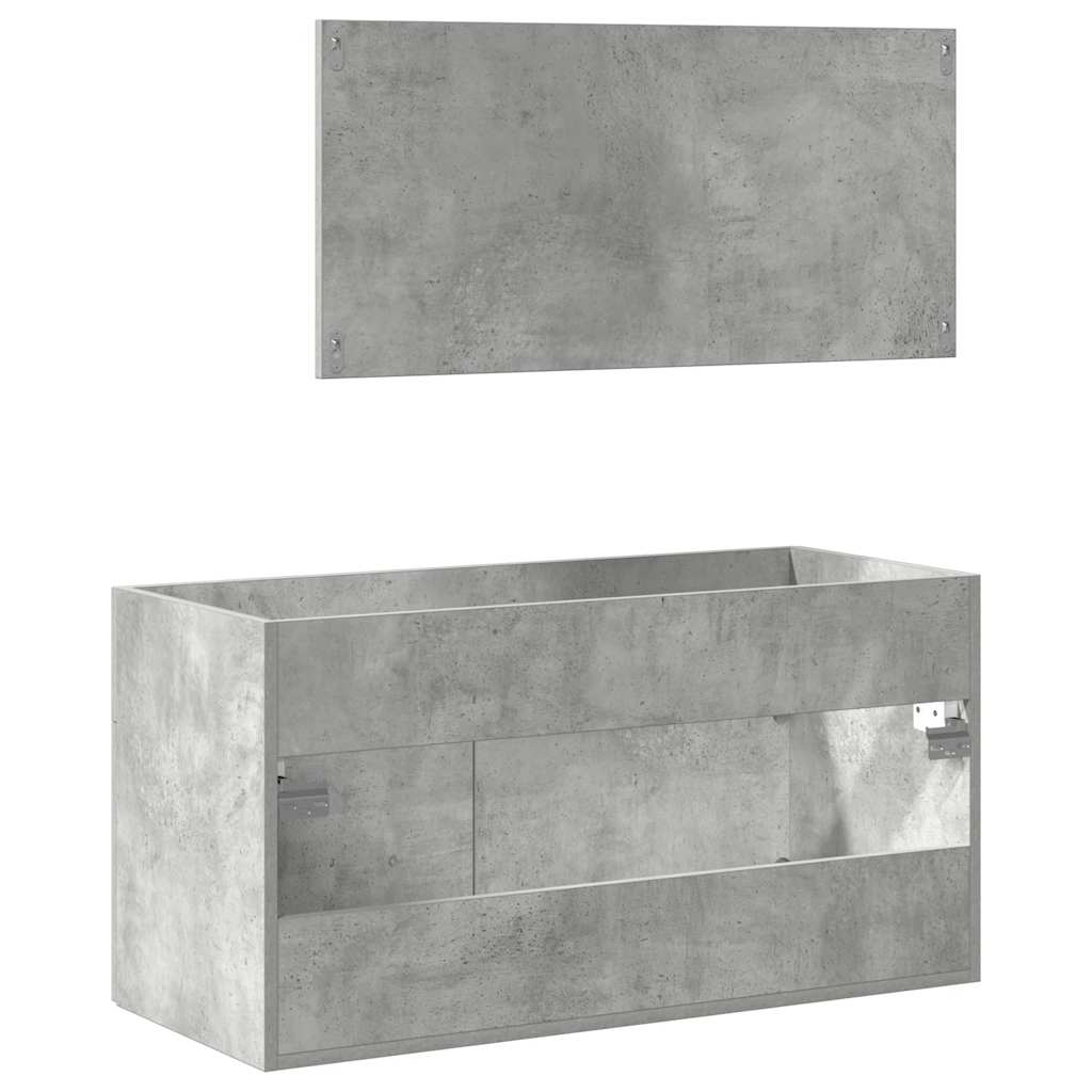 Mobile da Bagno con Specchio Grigio Cemento Legno Multistrato 856380