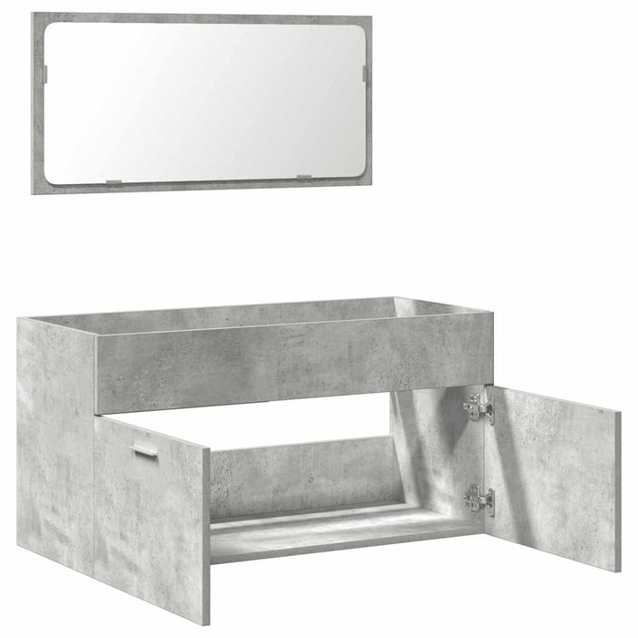Mobile da Bagno con Specchio Grigio Cemento Legno Multistrato 856380