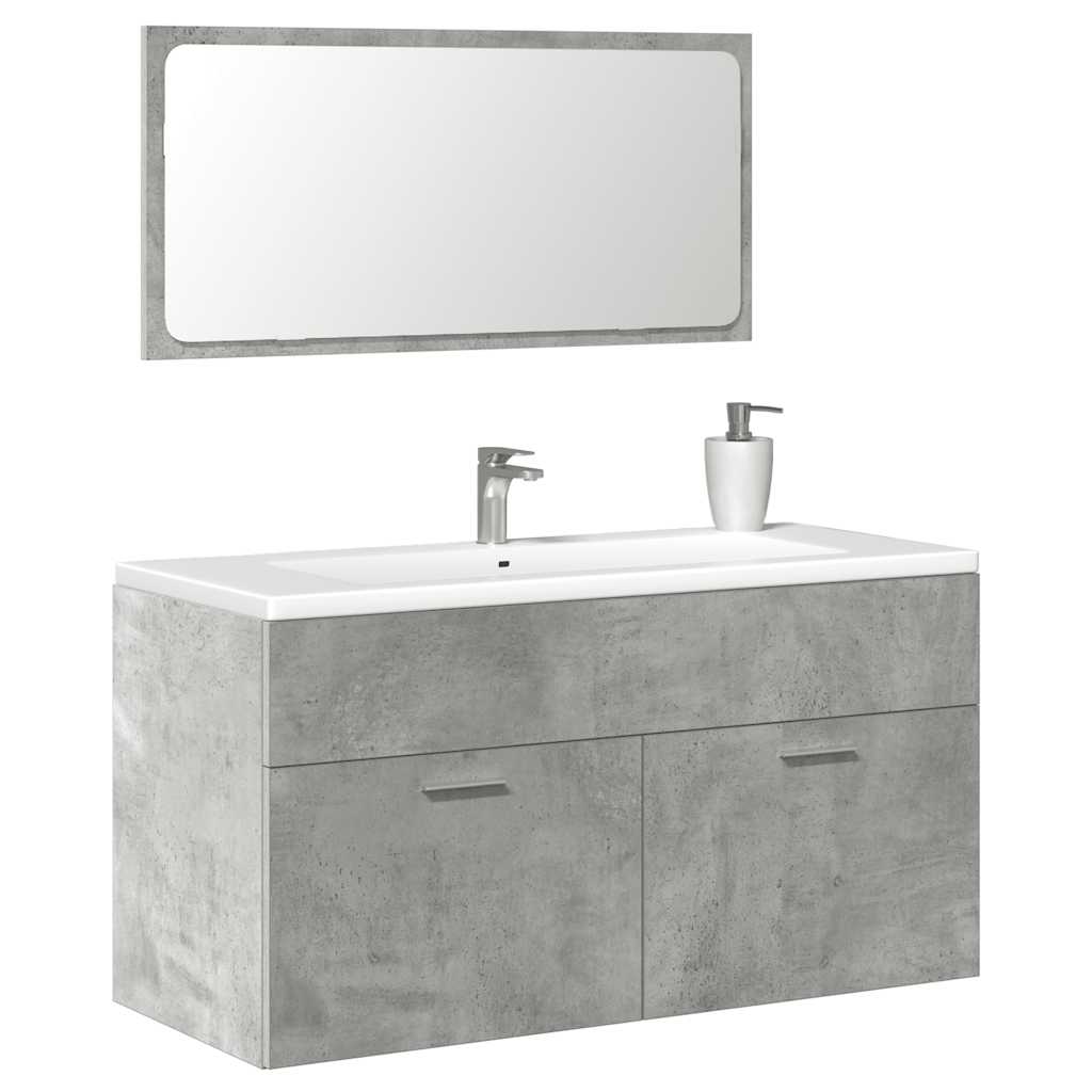 Mobile da Bagno con Specchio Grigio Cemento Legno Multistrato 856380