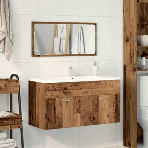 Mobile da Bagno con Specchio in Legno Antico Legno Multistrato 856381