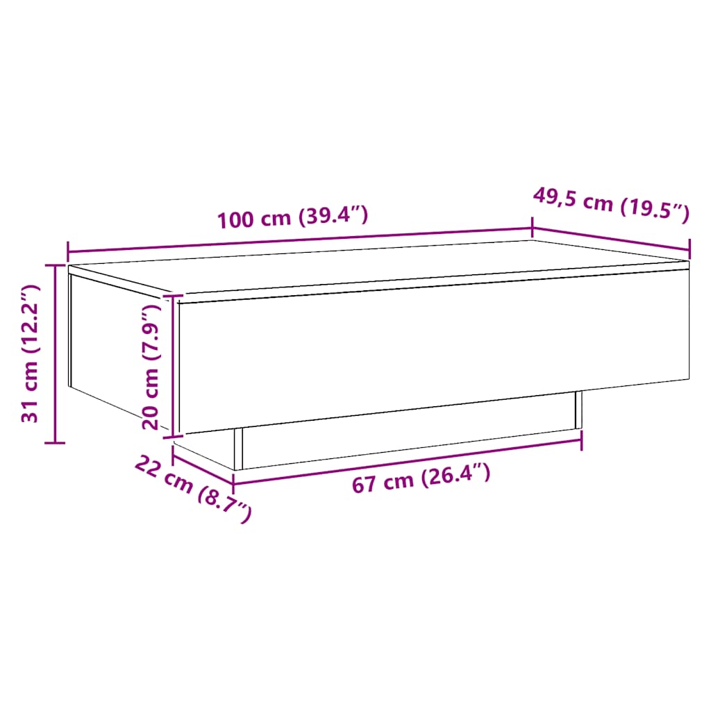 Tavolino Salotto Rovere Artigianale 100x49,5x31cm Multistrato 856405