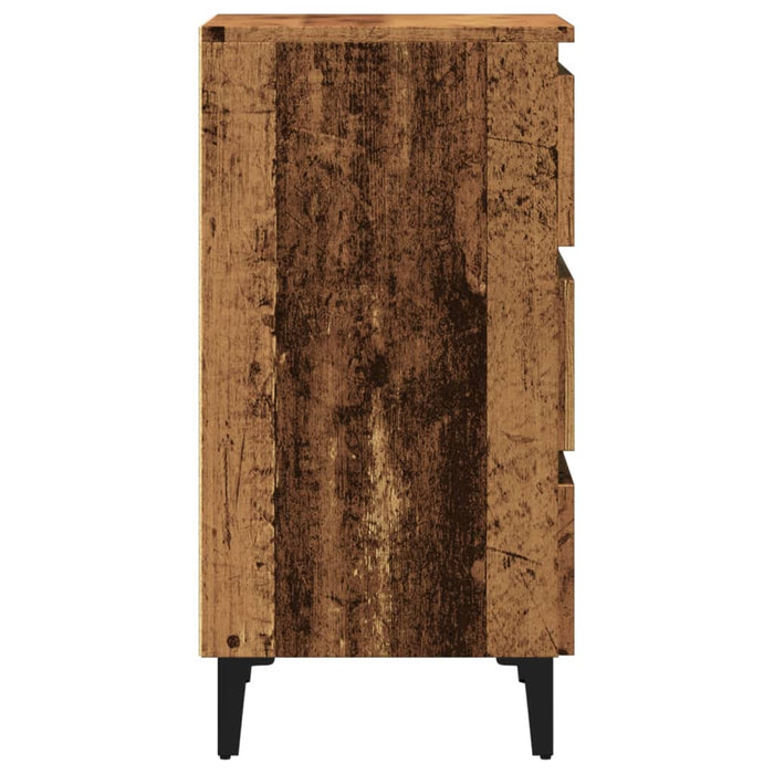 Comodino con Gambe in Metallo-Tavolino da notte Legno Antico 40x35x69 cm