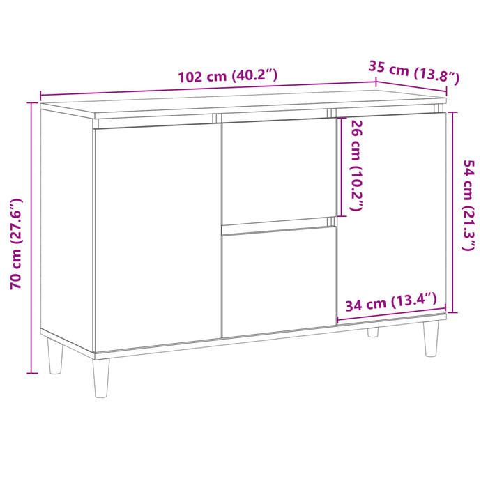 Credenza Legno Antico 102x35x70 cm in Legno Multistrato 856484