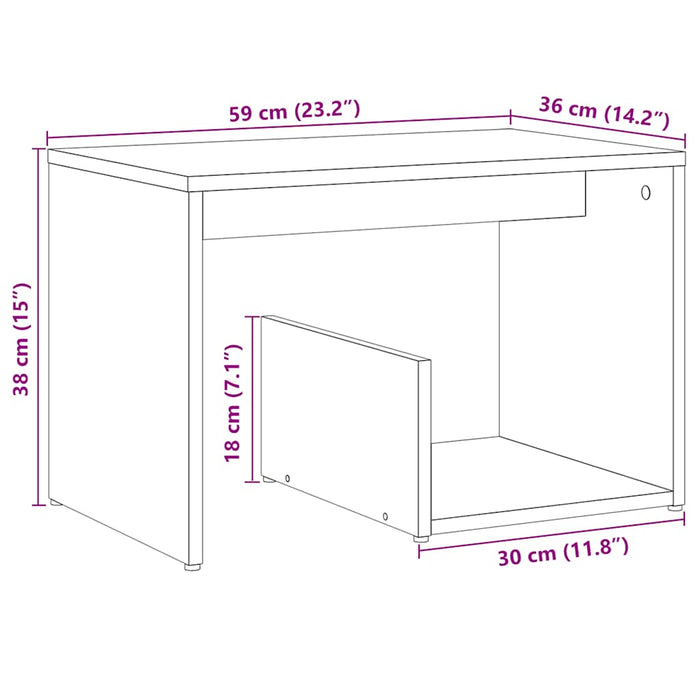 Tavolino Rovere Artigianale 59x36x38 cm in Legno Multistrato 856541