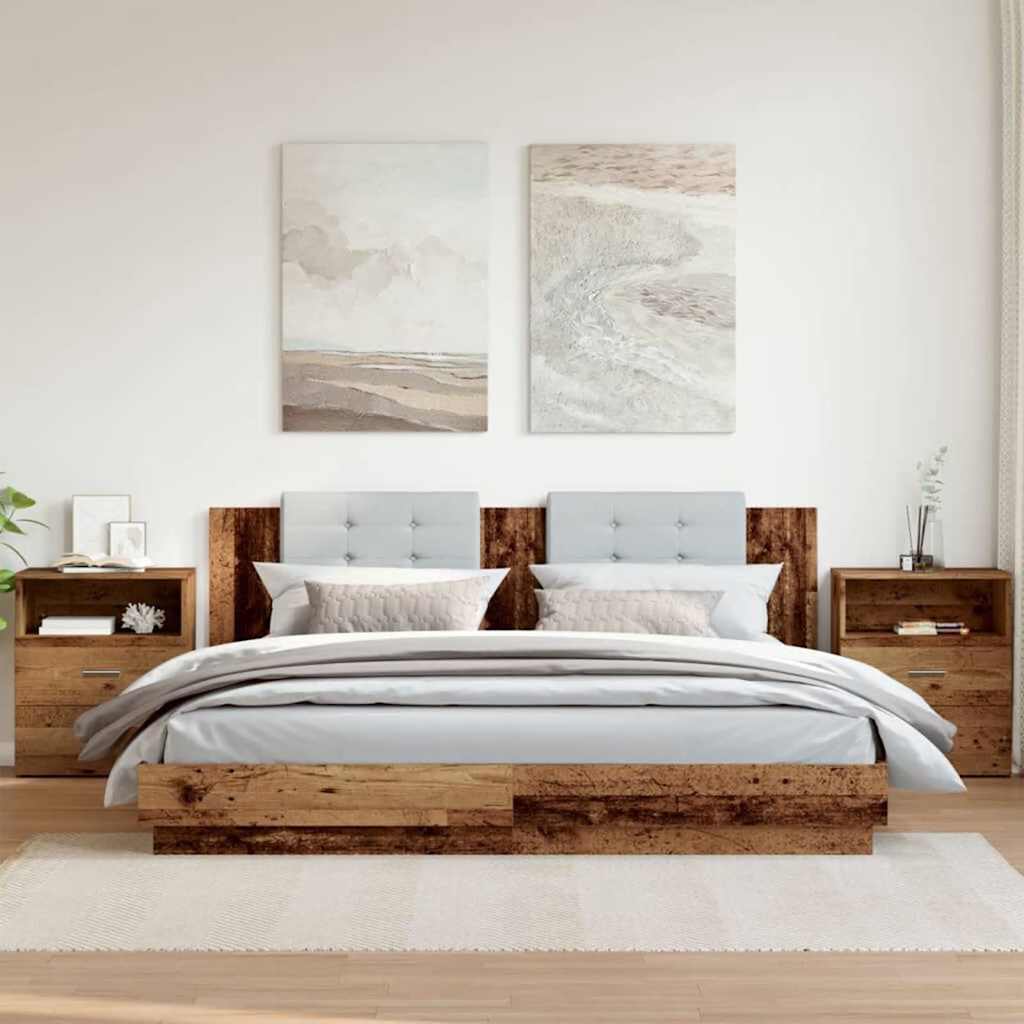 Comodini Legno Antico 2 pz-Set di 2 Tavolino da notte 50x32x60 cm in Legno Multistrato