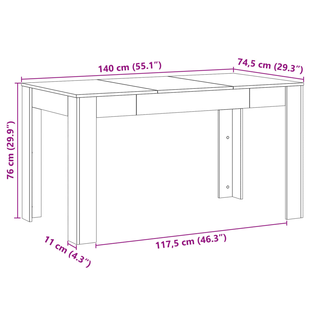 Tavolo da Pranzo Legno Antico 140x74,5x76 cm Legno Multistrato 856572