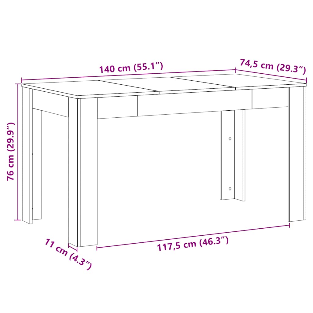 vidaXL Tavolo Pranzo Artigianale 140x74,5x76 cm Legno Multistrato