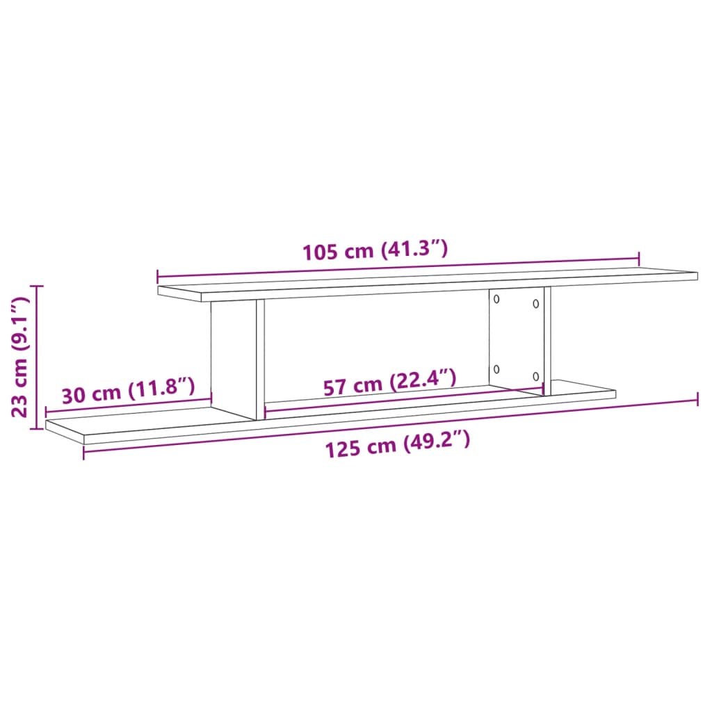 Scaffale TV Parete Legno Antico 125x18x23 cm Legno Multistrato