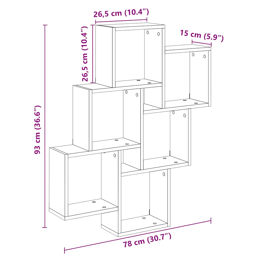 Mensola a Muro a Cubo Artigianale 78x15x93 cm Legno Multistrato 856595