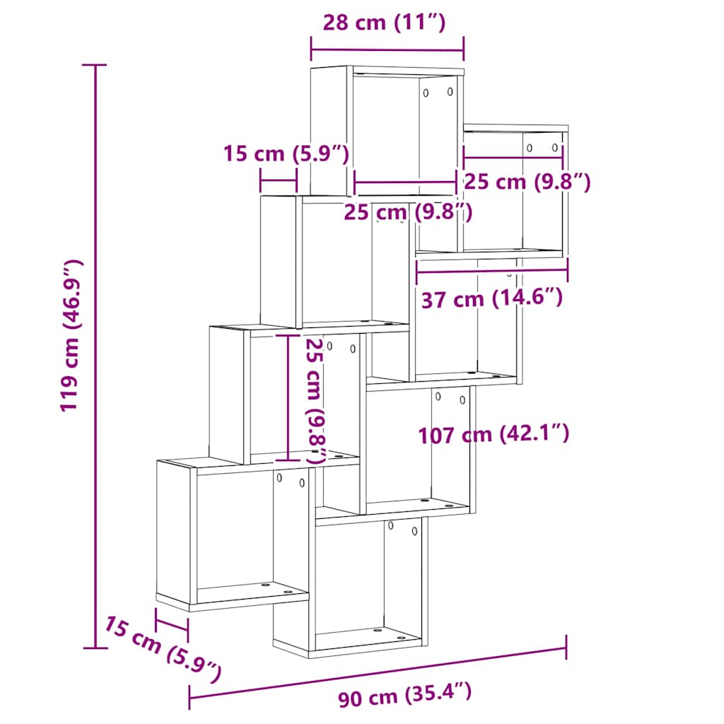 Mensola a Muro Cubo Artigianale 90x15x119,5cm Legno Multistrato 856597