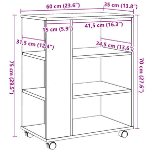 vidaXL Mobiletto con Ruote Legno Antico 60x35x75 cm Legno Multistrato