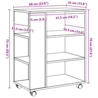 vidaXL Armadietto con Ruote Rovere Artigianale 60x35x75 cm Truciolato