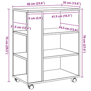 vidaXL Armadietto con Ruote Rovere Artigianale 60x35x75 cm Truciolato