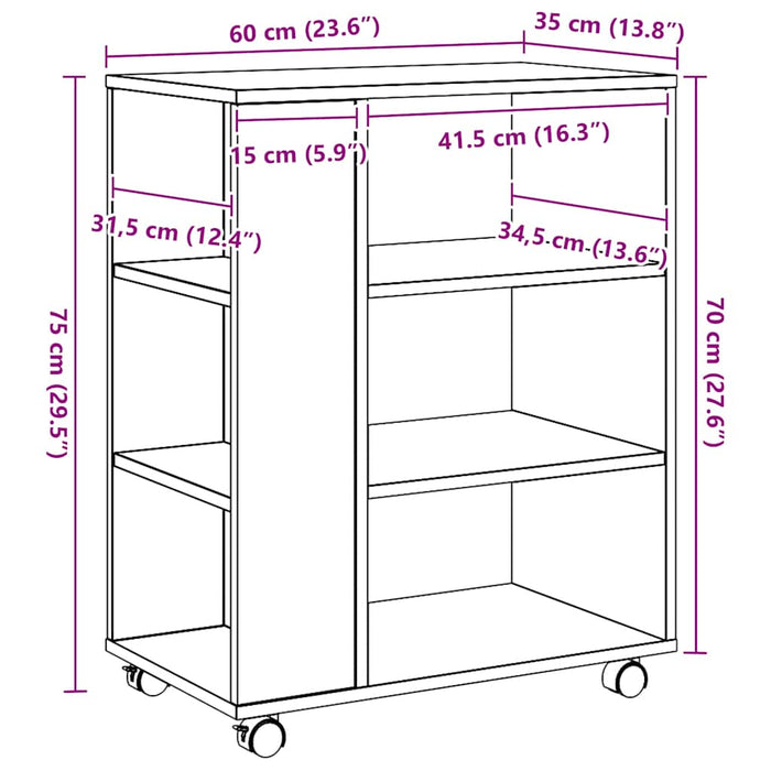 vidaXL Armadietto con Ruote Rovere Artigianale 60x35x75 cm Truciolato
