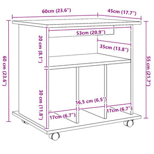 vidaXL Armadietto con Ruote Rovere Artigianale 60x45x60 cm Truciolato