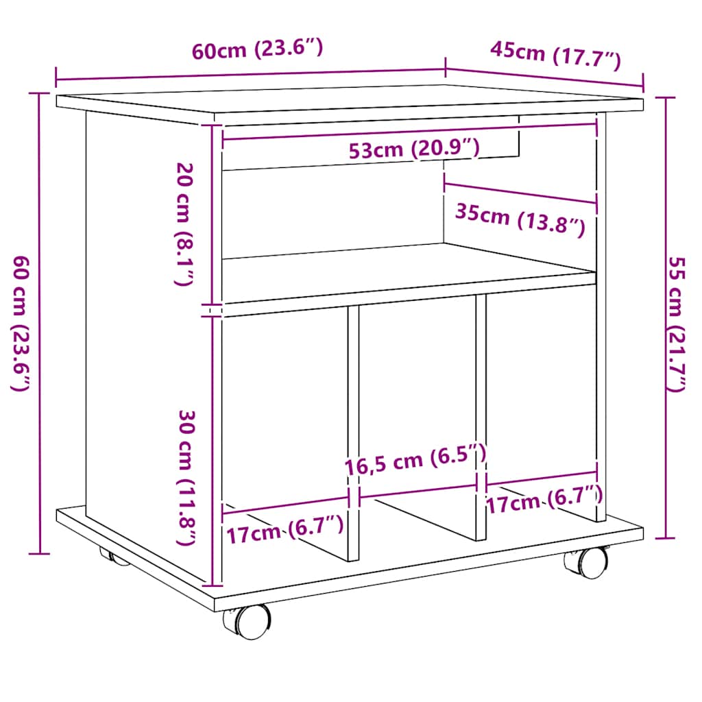 Armadietto con Ruote Rovere Artigianale 60x45x60 cm Truciolato 856663