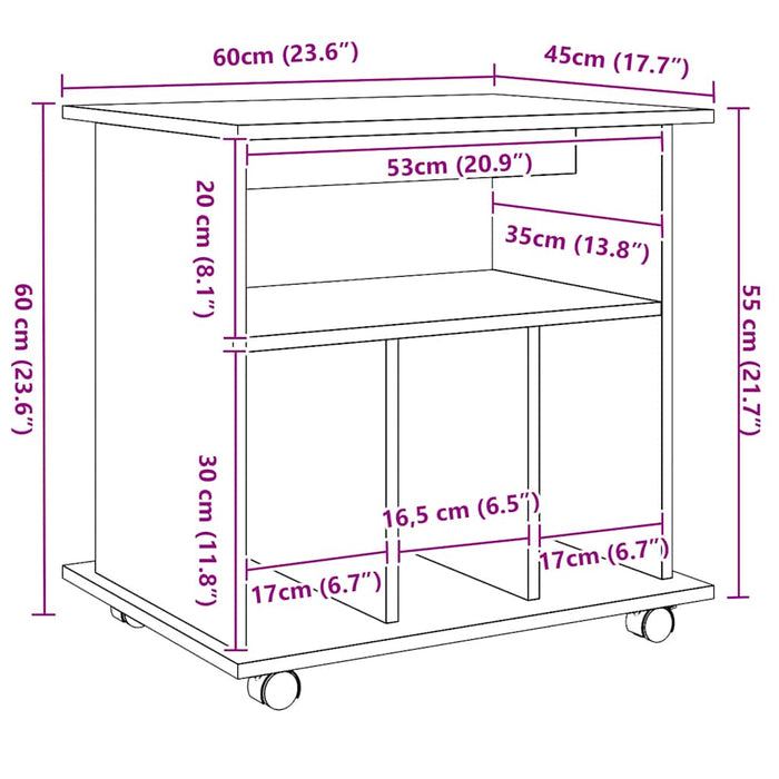 Armadietto con Ruote Rovere Artigianale 60x45x60 cm Truciolato 856663