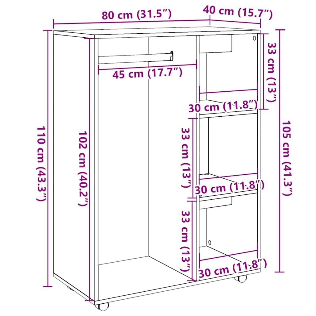 vidaXL Armadio Legno Antico 80x40x110 cm in Legno Multistrato