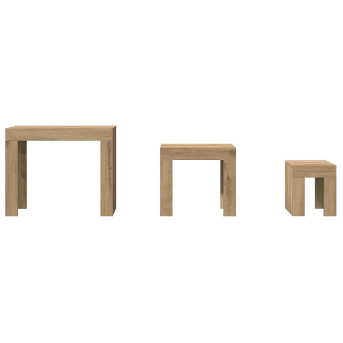 Tavolini Impilabili 3 pz Rovere Artigianale in Truciolato 856673