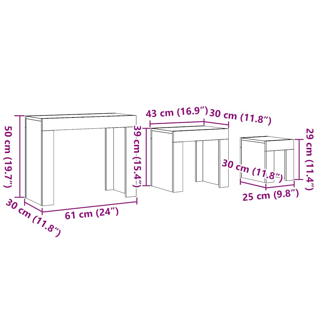 Tavolini Impilabili 3 pz Rovere Artigianale in Truciolato 856673