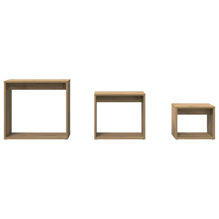 Tavolini Impilabili 3 pz Rovere Artigianale Legno Multistrato 856675