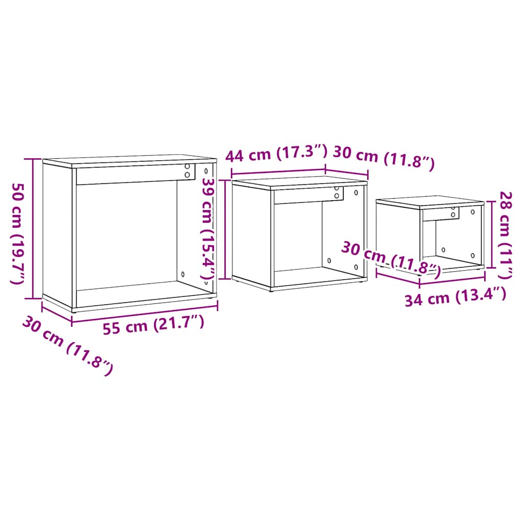 vidaXL Tavolini Impilabili 3 pz Rovere Artigianale Legno Multistrato