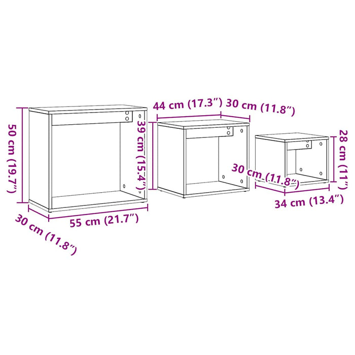 vidaXL Tavolini Impilabili 3 pz Rovere Artigianale Legno Multistrato