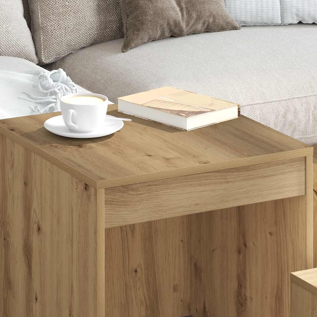 Tavolini Impilabili 3 pz Rovere Artigianale Legno Multistrato